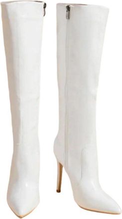 Generic Women Knee High Pu Leather Boots Pointed Toe Thin Heel Side Zipper Spring Casual Outdoor Long Boot