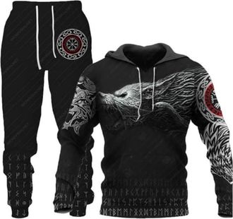 Generic 3D Printed Hoodie Set Halloween Gothic Wolf Pattern Casual Mens Jogging Suit Track and Field Suit Sweatshirt Sports Set (2,5XL)
