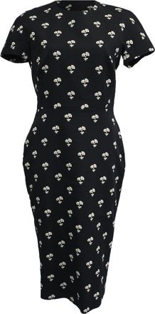 Victoria Beckham Daisy Floral Jacquard Midi Dress in Black Cotton