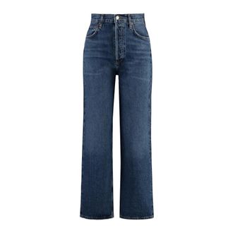 A Gold E Jeans, Dames, Blauw, W26, Denim, High Rise Wide Leg Denim Broek