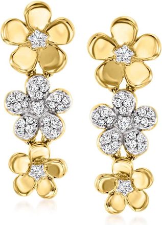 Ross-Simons Diamond Flower Drop Earrings in 18kt Gold Over Sterling