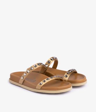 Pedro Garcia Antomical double band slide sandal in green satin with cyrstals| Doyel | Spring Summer 26 | PEDRO GARCIA