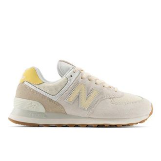 New Balance Donna 574 in Bianco/Beige, Pelle Scamosciata/Rete, Taglia 37.5