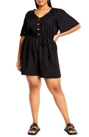 City Chic Brielle Belted Romper in Black at Nordstrom Rack, Size M/18W