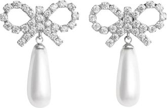 Self Portrait Pearl Crystal Bow Earrings - Dames - Oorbellen - Wit - ONE Size - Accessoires