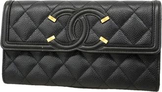 Chanel Black Grained Calfskin Long Wallet (Bi-Fold) (Pre-Owned)