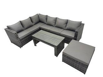 Fimous 4 Pieces Garden Furniture Corner Sofa &Big Footstool Dark Grey Mixed