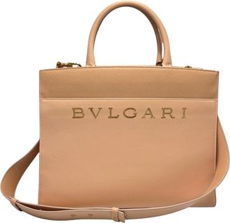 Bulgari Pink Beige Leather Shoulder Bag Tote Bag (Pre-Owned)