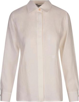 Max Mara Overhemden, Dames, Wit, S, Linnen, Linnen Heren Ge&iuml;nspireerde Overhemd Wit