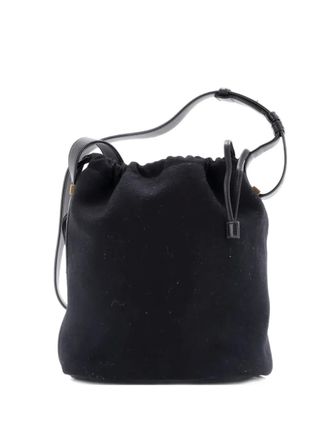 Saint Laurent Rive Gauche Drawstring Embroidered Wool bucket bag - Zwart
