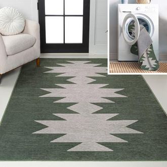 Jonathan Y Designs Chayton Minimalist Geometric Machine-Washable Area Rug in Forest Green at Nordstrom, Size 8Ft 0In X 10Ft 0In