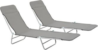 vidaXL Folding Sun Loungers 2 pcs Steel and Fabric Grey vidaXL