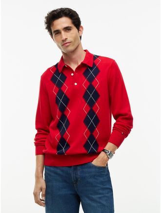 Tommy Hilfiger Mens Argyle Sweater Polo - Red - XL