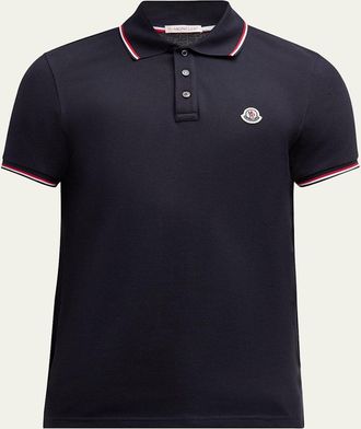 Moncler Mens Pique Logo Patch Polo Shirt