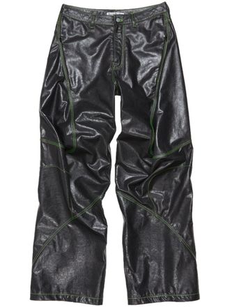 Acne Studios Leren broek met geborduurd logo - Grijs