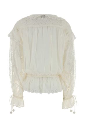 Isabel Marant Womens White Cotton Blend Nowana Blouse Exterior: Silk Maglie Sweater