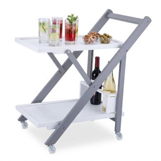 Relaxdays Relaxdays Carro De Servicio Bamb&uacute;, 2 Niveles, Portabotellas (3), Ruedas Y Asa, 70 X 44 X 39,5 Cm, Blanco-gris