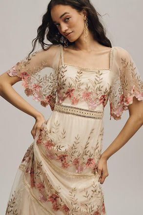 Bl^nk London Emryn Embroidered Square-Neck Midi Dress
