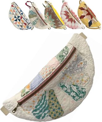 Generic Vintage-Inspired Patchwork Quilted Sling Bag, Handmade Quilted Crossbody Shoulder Bag, Lightweight Curved Design ( E)