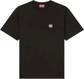 Kenzo Tops, Heren, Zwart, L, Katoen, Blije Tijger Zwart Katoenen T-Shirt