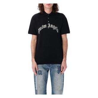 Palm Angels Polo Shirts, male, Black, Size: M Curved Logo Polo Shirt