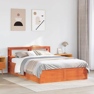 Berkfield Home Sleek Bed Frame with Headboard Wax Brown 135x190 cm Double Solid