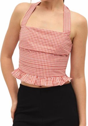 Elodie Coraline Gingham Halter Top In Coral Red