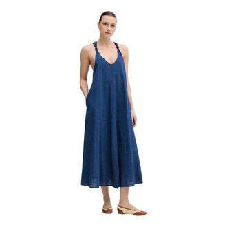 DKNY Knotted Strap V Neck Maxi Dress - Dames - Casual kleedjes - Blauw - S - Katoen - Kleedjes