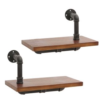 Hhg Hhg - Juego De 2 Estanter&iacute;as De Pared 077, Estanter&iacute;a Colgante Estanter&iacute;a Librer&iacute;a, Estructura 3d Acero Industrial Madera Maciza 29x45x25cm, Marr&oacute;n
