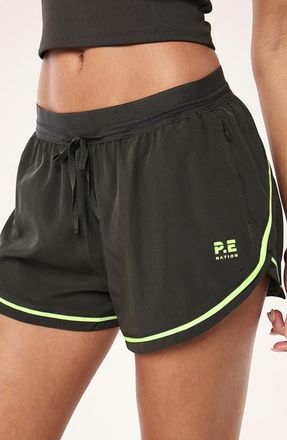 P.E Nation Linear Drawstring Shorts in Caviar/Lime at Nordstrom, Size X-Large