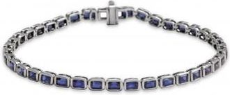 Allurez Emerald Cut Lab Grown Blue Sapphire Tennis Bracelet 14K White Gold (8.58ct)
