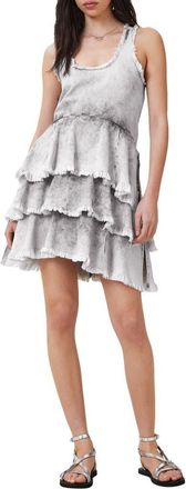 AllSaints Cavarly Tiered Asymmetric Hem Dress in Denim Grey at Nordstrom Rack, Size 10 Us / 14 Uk