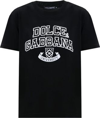 Dolce & Gabbana T-Shirt Nera Con Logo A Contrasto-Donna