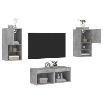 Berkfield Home 4 Piece TV Wall Cabinets with LED Lights Concrete Grey