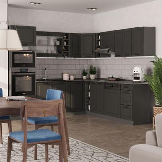 Vicco Cucina angolare completa R-Line, Casa di campagna antracite/antracite, 237 x 60 cm senza piano di lavoro