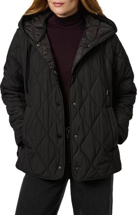 Bernardo Ashbury Diamond Quilted Hooded Liner Jacket in Black at Nordstrom, Size Xx-Large
