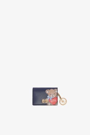 Ganni Black/Iris Bou Card Holder With Flap and Bear