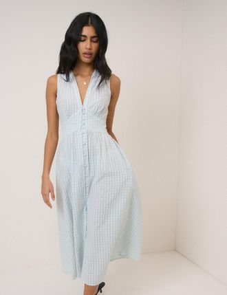 Nobody's Child Light Blue Gingham Sleeveless Starlight Midi Dress