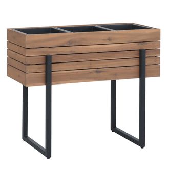 Hhg [nunca Usado] Jardinera Elevada Hhg-462, Maceta Para Flores Y Plantas, Maceta De Exterior De Metal Y Madera De Acacia Mvg 68 X 80 X 30 Cm, Marr&oacute;n Clar