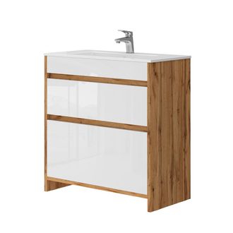 Vicco Mueble Bajo Lavabo Detmold, Roble Dorado, 2 Piezas, Mueble Bajo 80 Cm