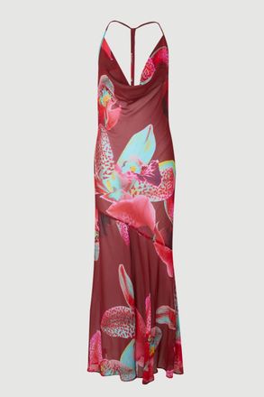 Karen Millen Womens Petite Beach Viscose Georgette Photographic Floral Slip Dress - Wine - Size X-Small