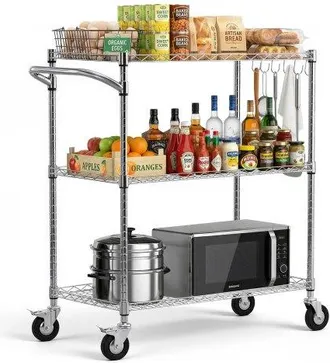 OEM Carrito De Cocina De 3 Niveles, Estante De Almacenaje De Alambre Ajustable, Carrito Auxiliar Con Ruedas Giratorias Y Asa, Carro De Servicio Para Cocin