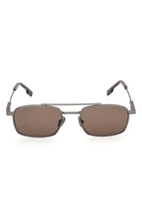 Ermenegildo Zegna 54mm Square Sunglasses in Satin Sunmetal /Brown at Nordstrom
