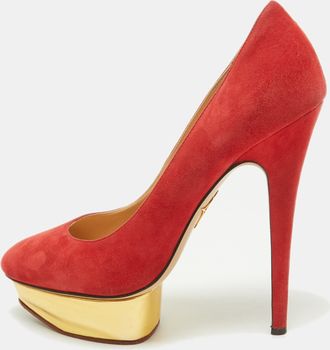 Charlotte Olympia Red Suede Dolly Platform Pumps