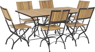 Beliani Conjunto De Comedor De Exterior 6 Sillas Mesa De Madera De Acacia Con Estructura Plegable De Acero Marr&oacute;n Claro Lascari