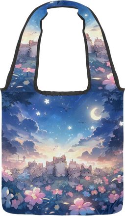 Generic Colorful Cartoon Kitten Reversible Canvas Shoulder Tote - Double-Sided Print, 12oz Cotton, 27cm Drop, Fold-Flat Bag for Travel, Shopping, Street Outin