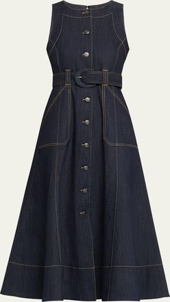 Cinq à Sept Cezanne Belted Denim Midi Dress