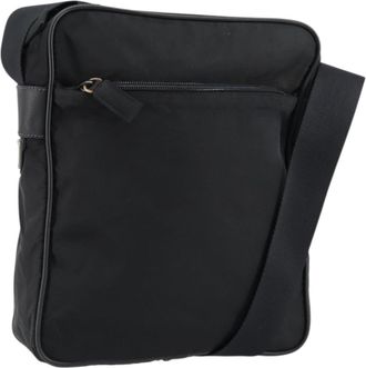 Prada Zip Messenger Tessuto With Leather Black Nylon Handbag (Pre-Owned)