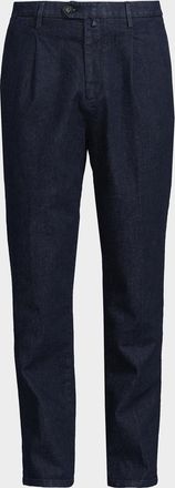 Sartorio Men & apos;s Pleated Stretch Cotton Denim Trousers