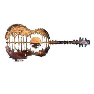 OEM 40 X 22 Cm - Decoraci&oacute;n De Pared De Metal Decoraci&oacute;n De Pared Guitarra Abstracta Decoraci&oacute;n De Dormitorio Sala De Estar Guitarra Al Atardecer Decoraci